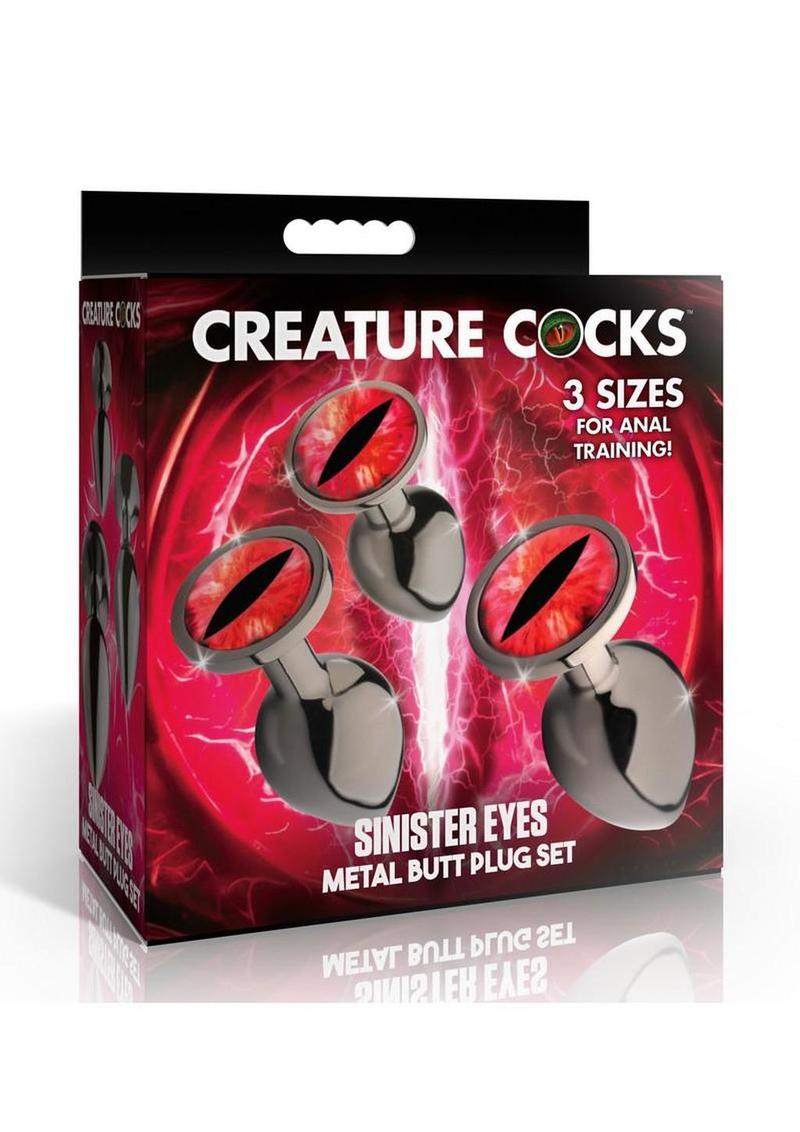 Juego de tapones anales metálicos Red Eye de Creature Cocks (3 piezas) - Negro/Rojo