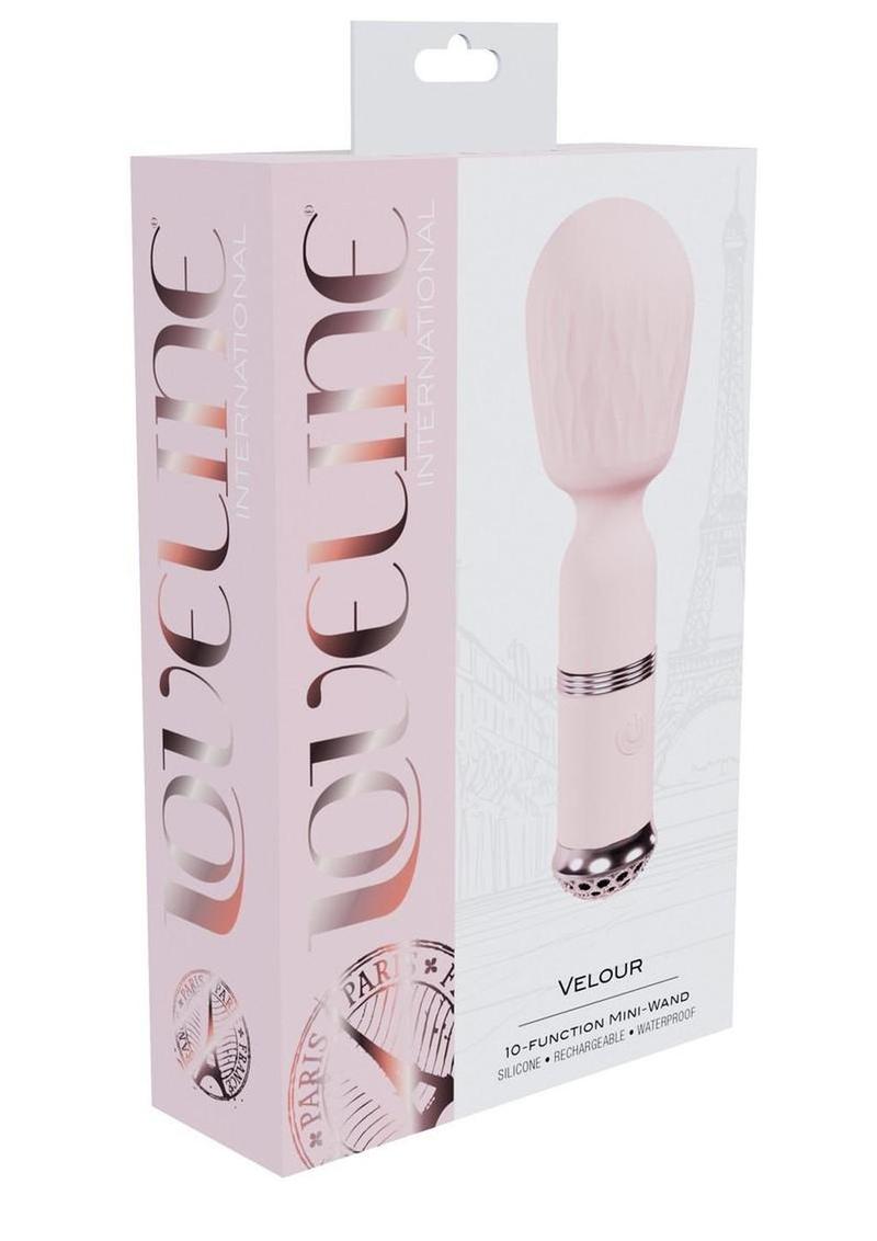 Mini varita mágica Loveline Velour de silicona recargable con 10 funciones - Rosa