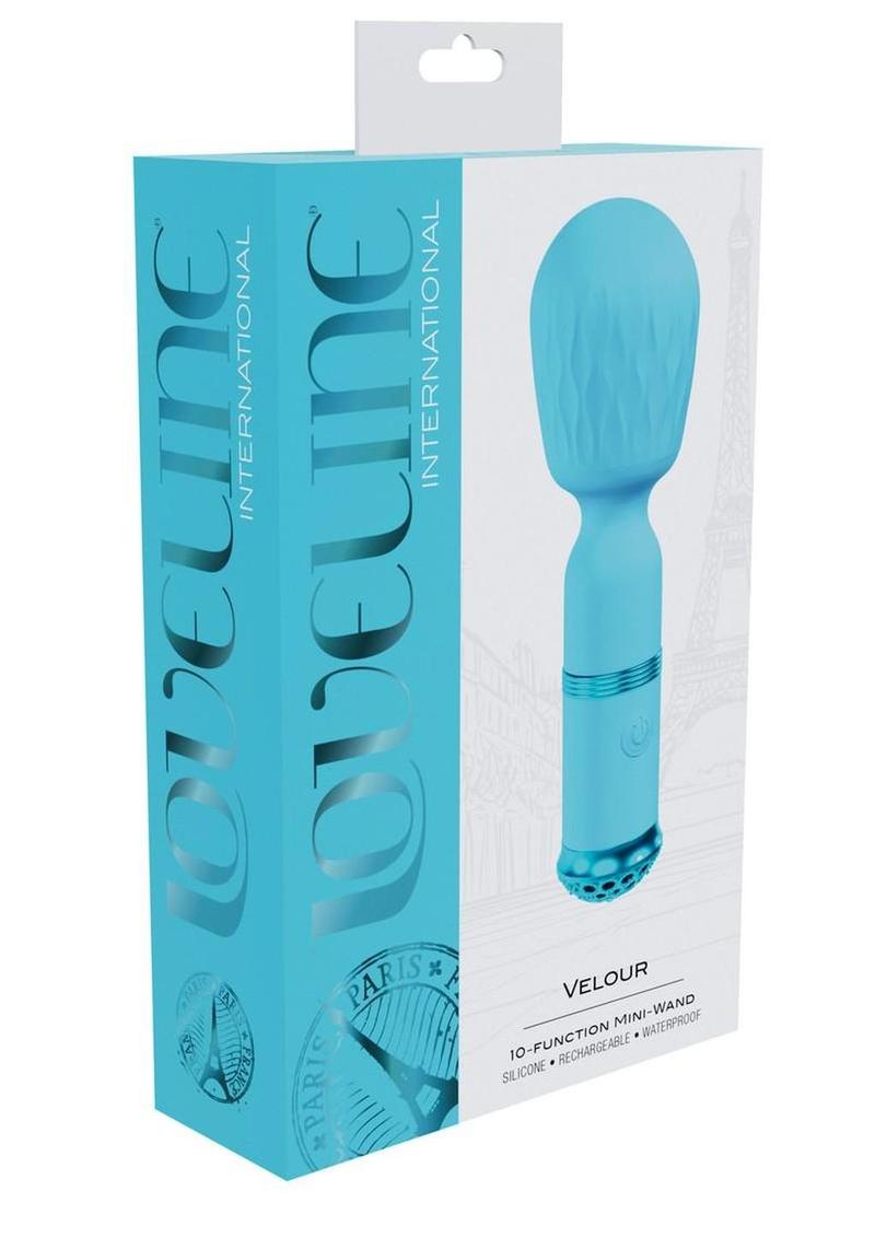 Mini varita mágica de silicona recargable Loveline Velour de 10 funciones - Azul