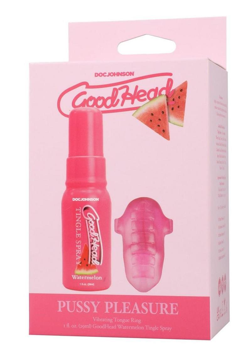 Kit de fiesta de placer vaginal Goodhead con anillo vibrador para lengua y spray de hormigueo de sandía