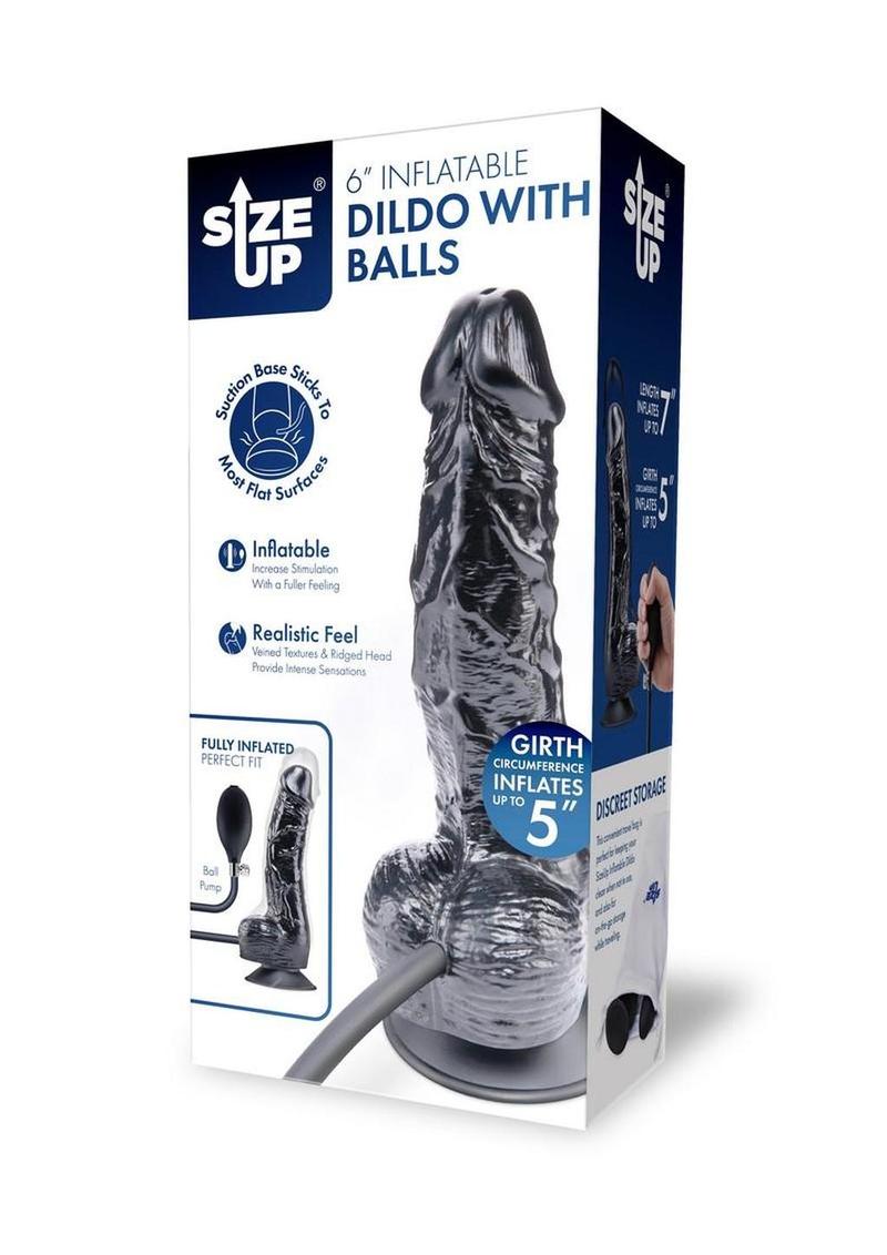 Consolador inflable de silicona Size Up Ripple con testículos de 15 cm - Negro